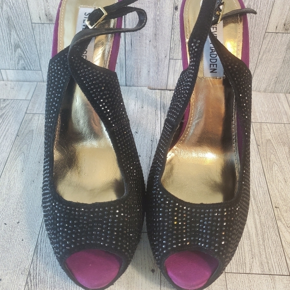STEVE MADDEN Sexy Studded Peep-Toe Platform Slingback Multi-Color‎ Women 9.5 US.